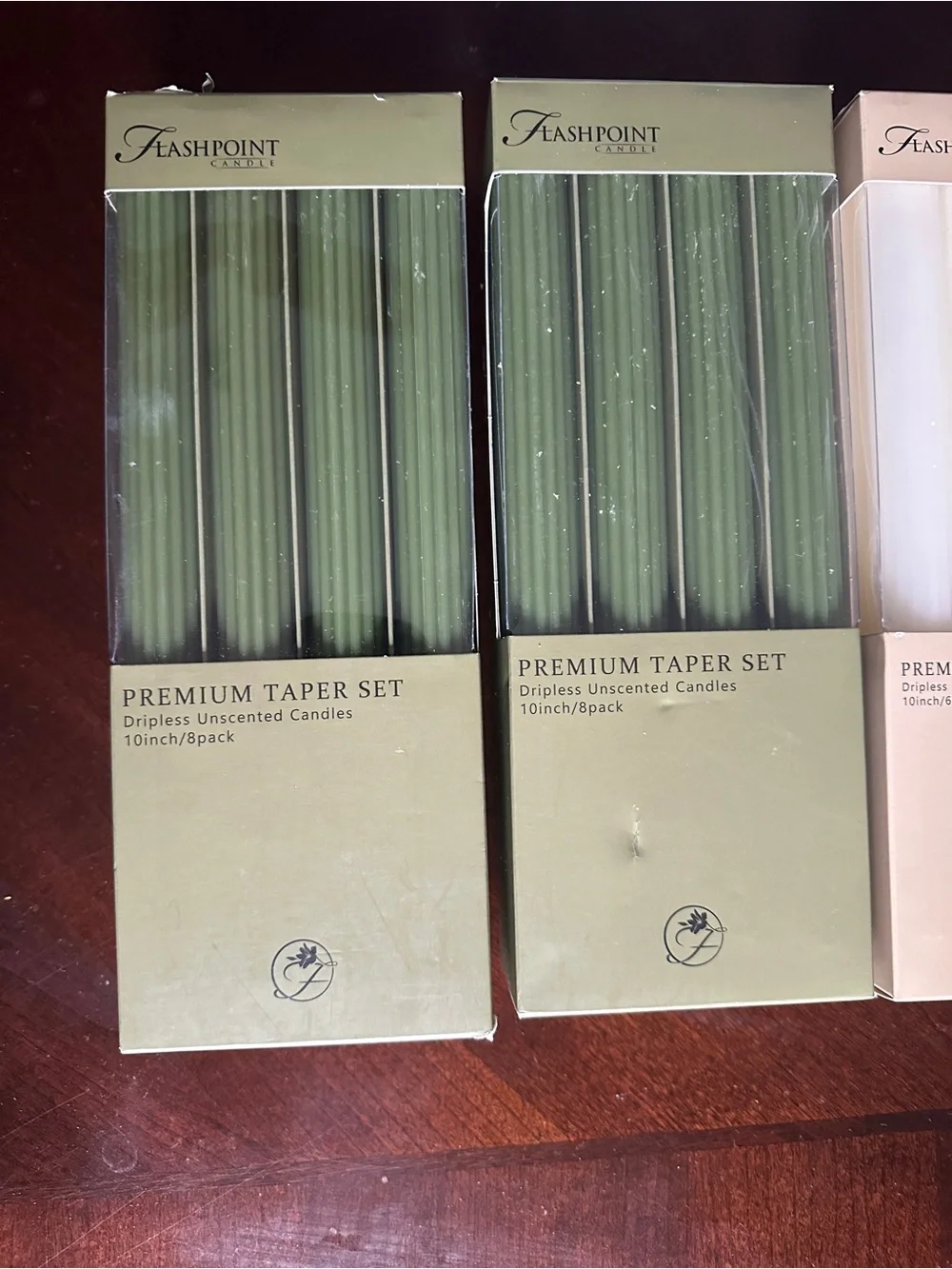 4 Packages Premium Taper Candle Set - Green & White